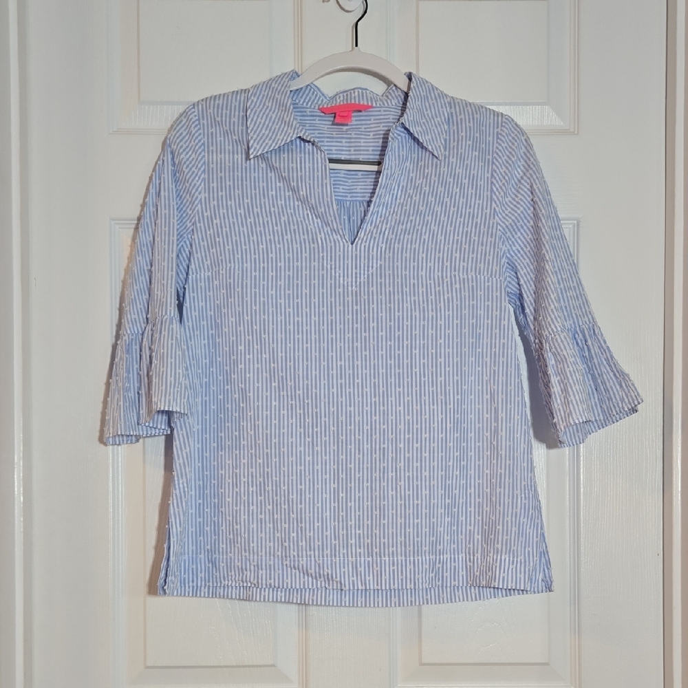 Lilly Pulitzer Light Blue Ginger Patterned Flounced Sleeve Blouse Size XS - Picture 3 of 7